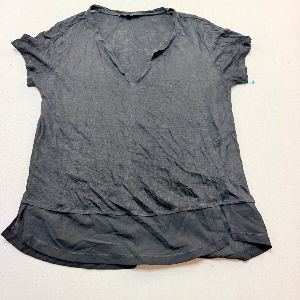 Sanctuary V-Neck Top Women Large Black Excellent Mixed Media Layered Hem